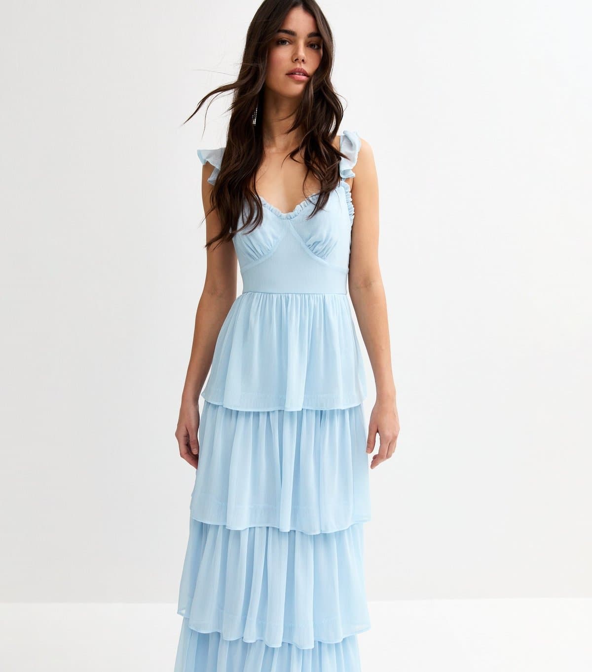 New Look Women's Light Blue Tiered Chiffon Midi Dress New Look