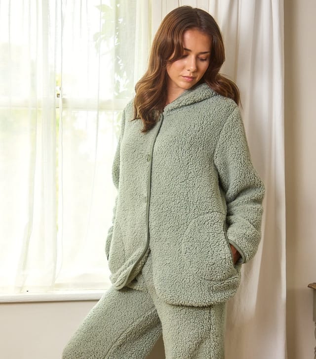Loungeable Women's Green Borg Hooded Cardigan Loungeable New Look - 2