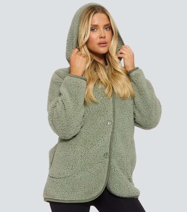 Loungeable Women's Green Borg Hooded Cardigan Loungeable New Look - 3