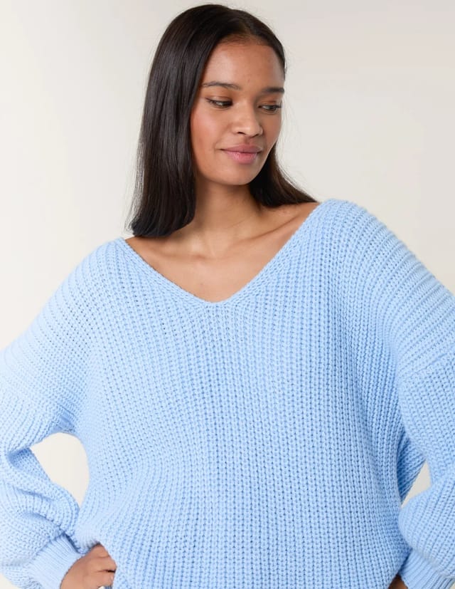 Blue Vanilla V Neck Chunky Jumper - 2