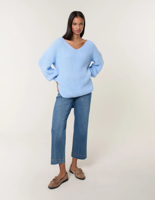 Blue Vanilla V Neck Chunky Jumper - 3