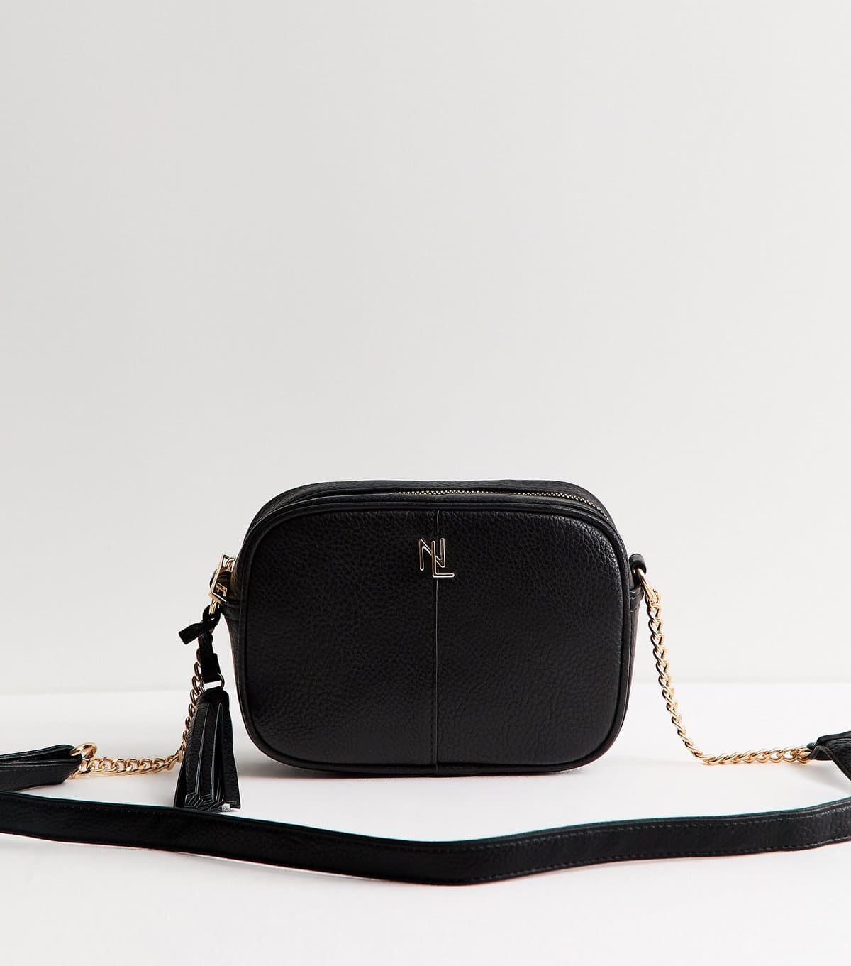 New Look Black Faux Leather Chain Detail Crossbody Bag Vegan New Look