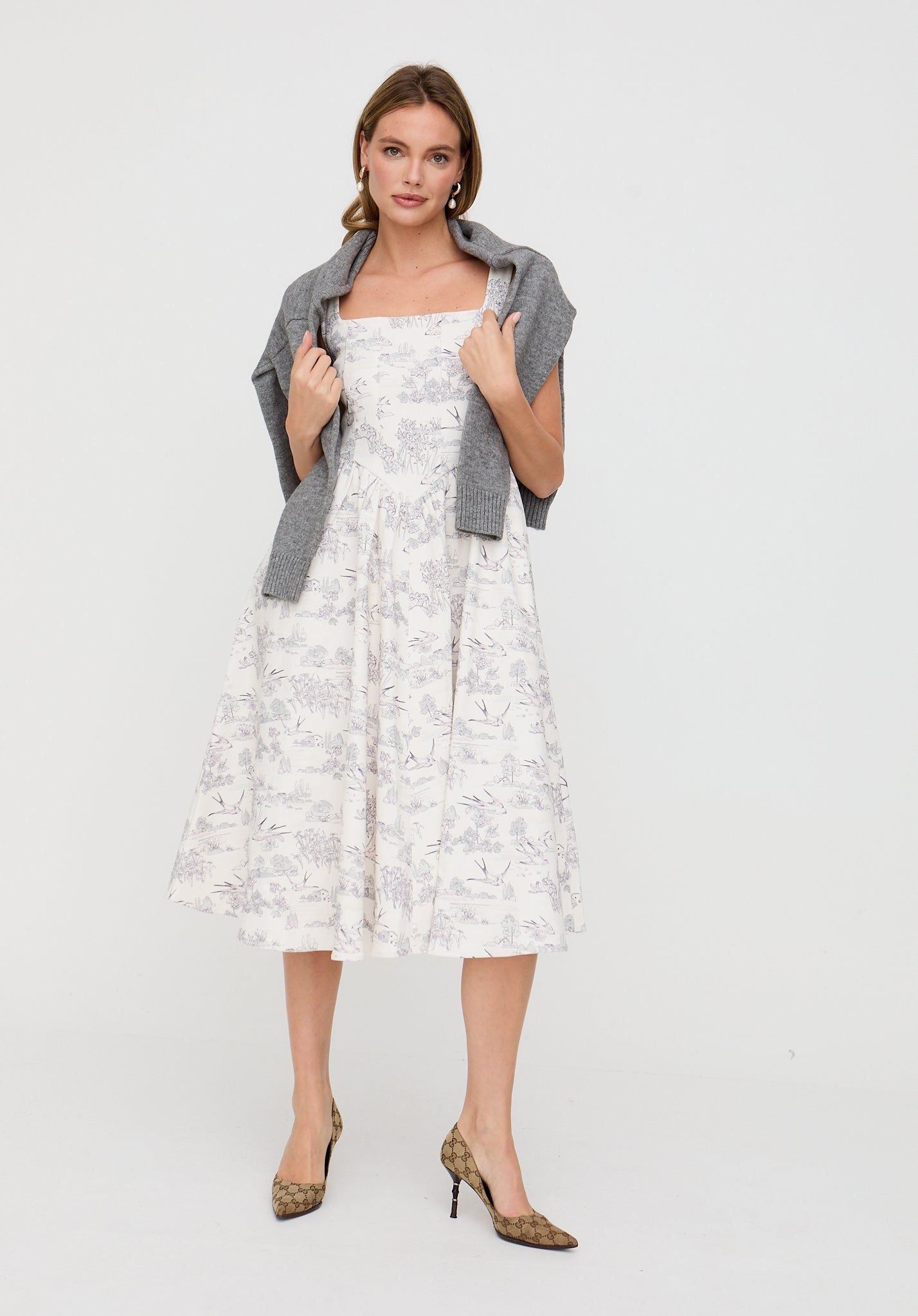 Lily and Lionel Lily and Lionel Women's Hayley Corset Inspired Josephine Print Midi Dress In Cream in Ecru - 2