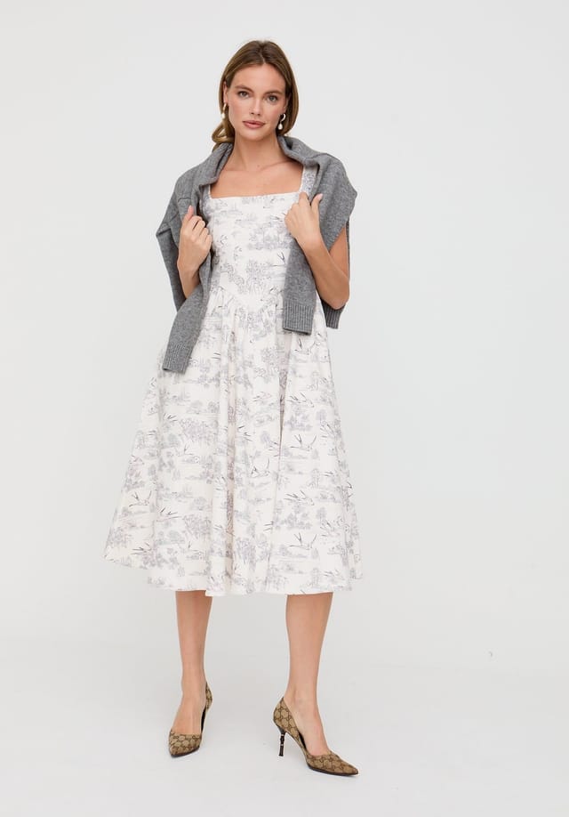 Lily and Lionel Lily and Lionel Women's Hayley Corset Inspired Josephine Print Midi Dress In Cream in Ecru - 2