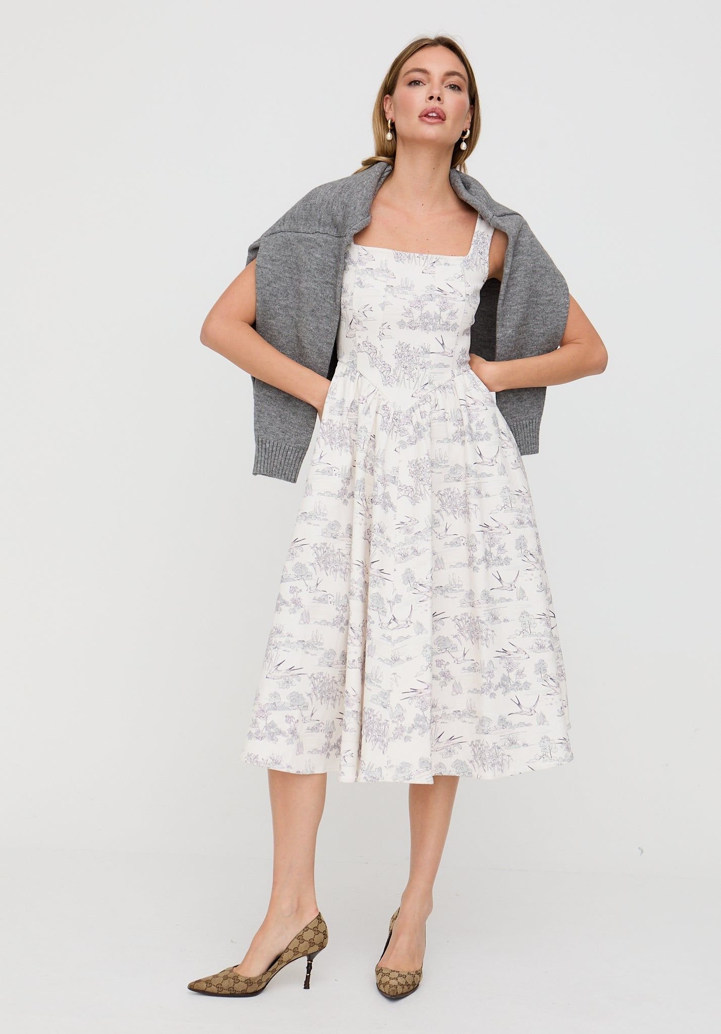 Lily and Lionel Lily and Lionel Women's Hayley Corset Inspired Josephine Print Midi Dress In Cream in Ecru - 4