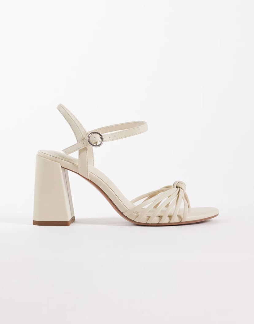 ASOS ASOS DESIGN Heron knotted mid block heel sandals in off white - 1