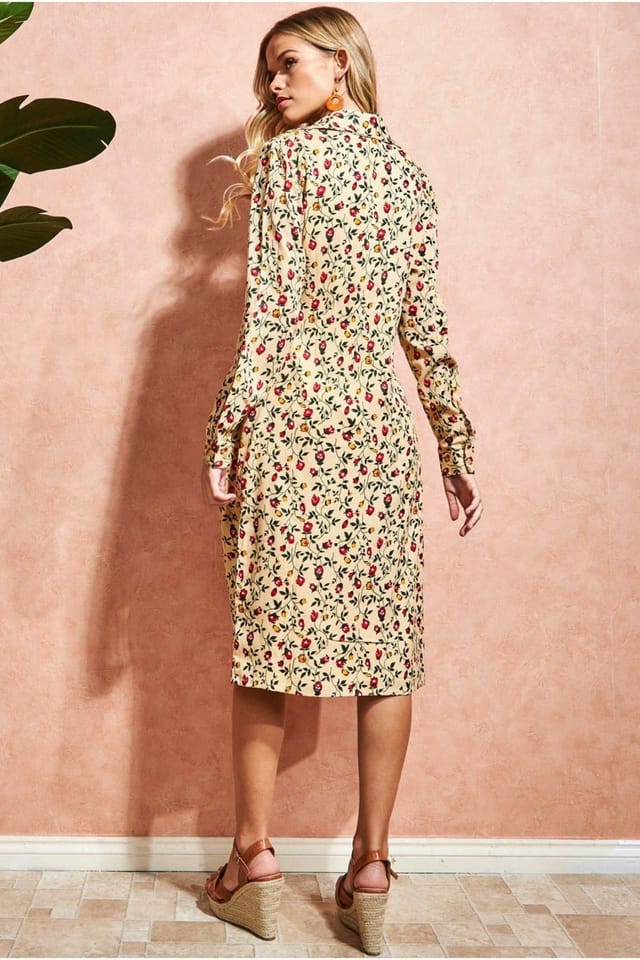 City Goddess City Goddess Women's Floral Print Shirt Dress in Beige - 2