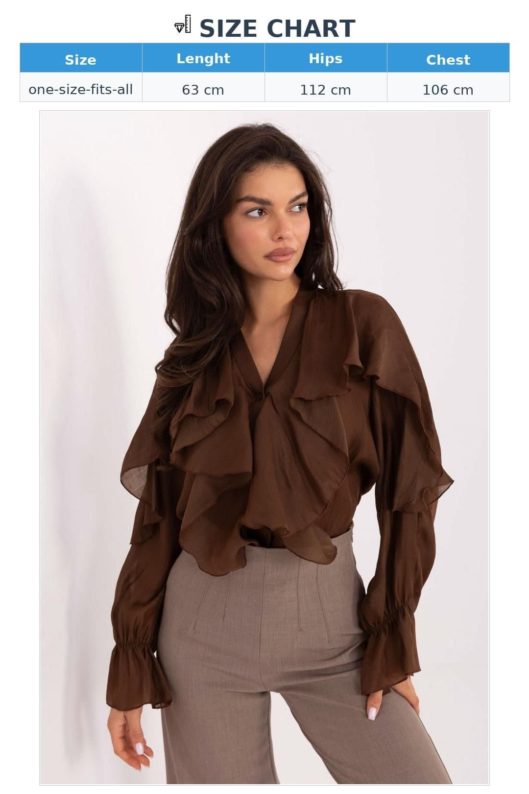 Love Lace Love Lace Women's Lyocell Blend Long Sleeve Jabot Ruffle Shirt in Brown - 4