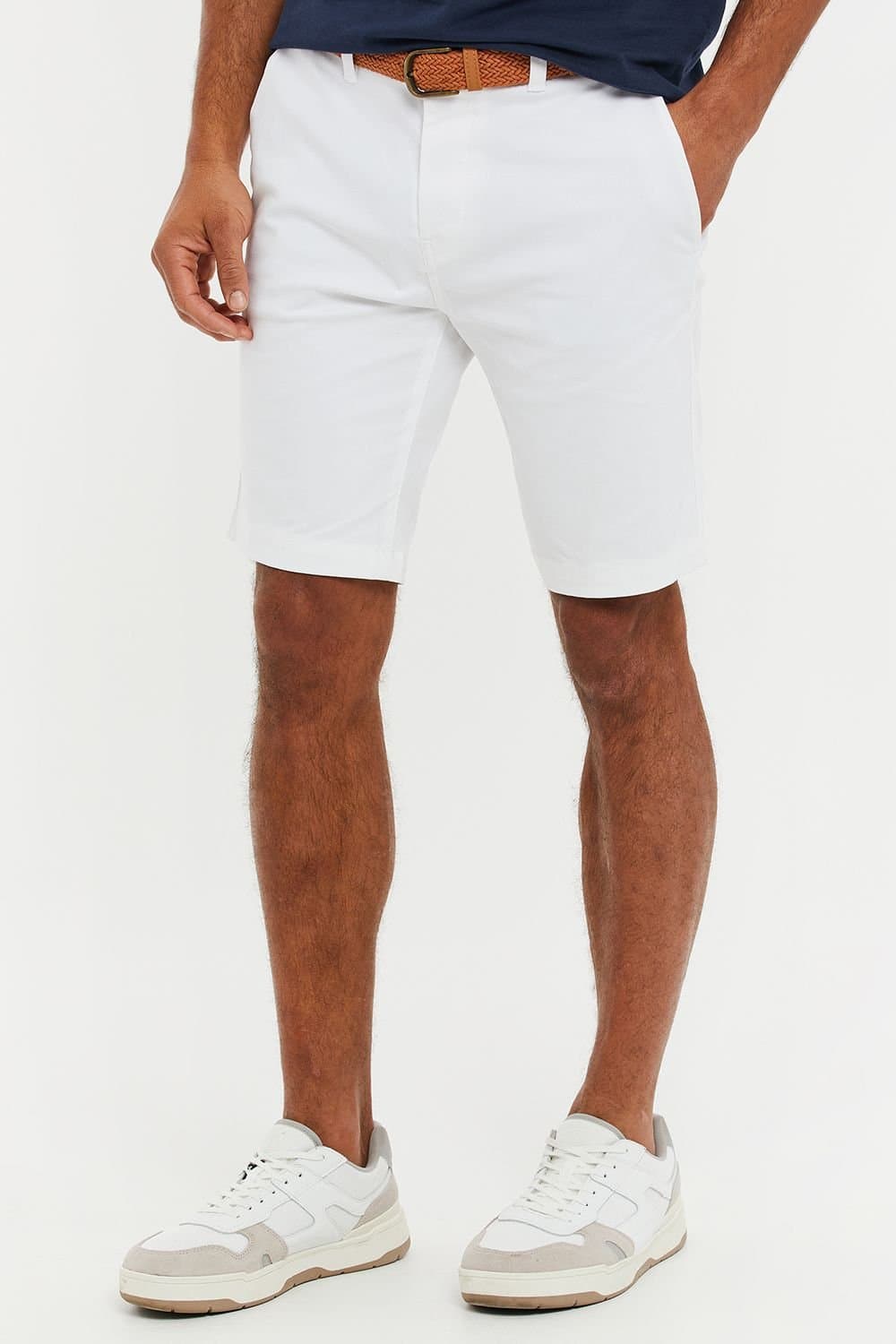 Threadbare Threadbare Men's 'Conta' Cotton Turn-Up Chino Shorts with Woven Belt in White