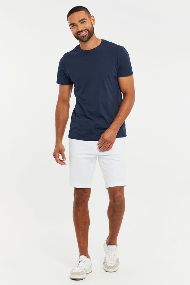 Threadbare Threadbare Men's 'Conta' Cotton Turn-Up Chino Shorts with Woven Belt in White - 3
