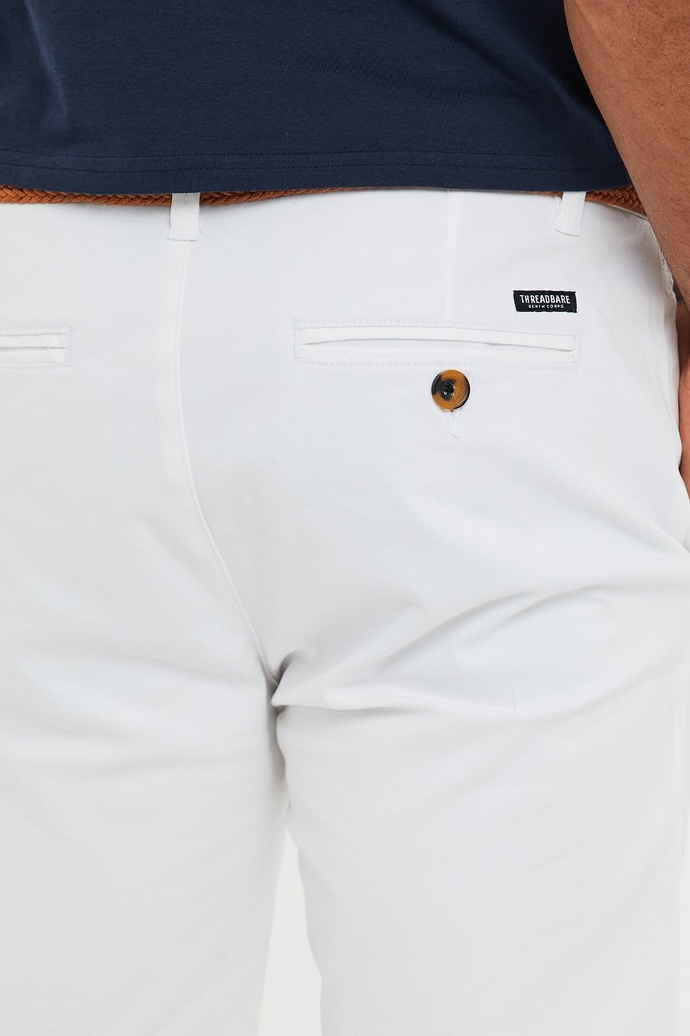 Threadbare Threadbare Men's 'Conta' Cotton Turn-Up Chino Shorts with Woven Belt in White - 4