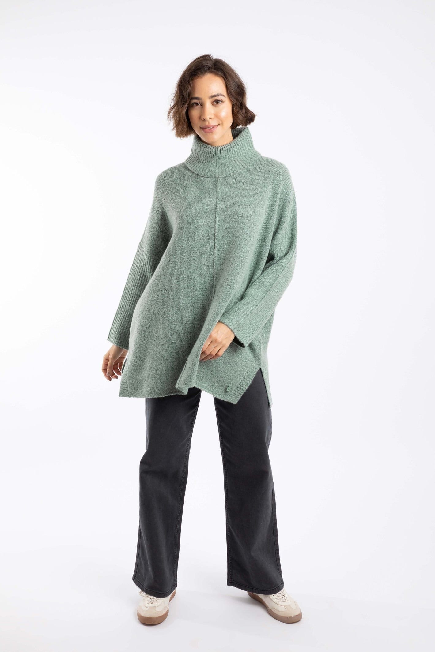 Weird Fish Weird Fish Women's Carolyn Roll Neck Tunic Jumper in Bright Green - 4