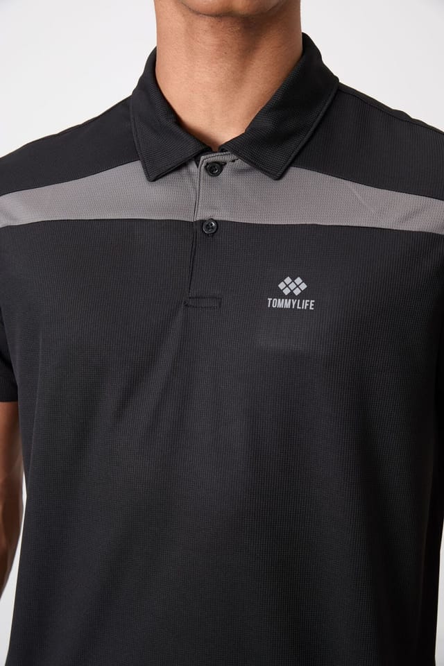 Tommy Life Tommy Life Men's Colour-Blocked Polo T-Shirt in Black - 3