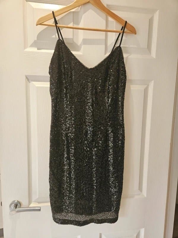 New Look Black Strappy Sequin Dress - UK 12