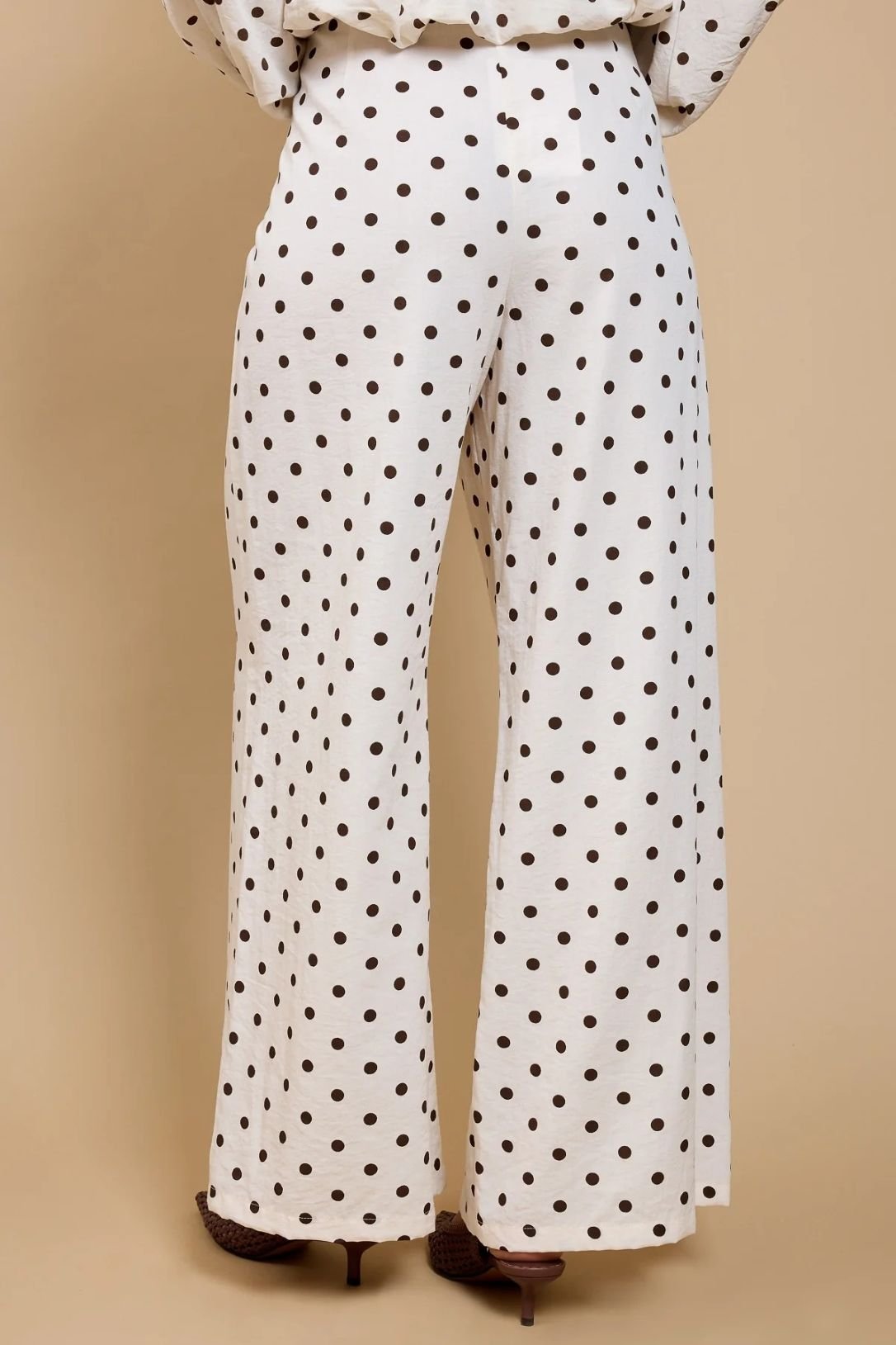 Little Mistress Little Mistress Women's Polka Dot Wide Leg Trousers in Cream - 2
