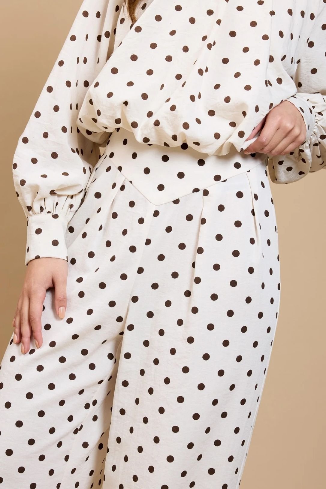 Little Mistress Little Mistress Women's Polka Dot Wide Leg Trousers in Cream - 3