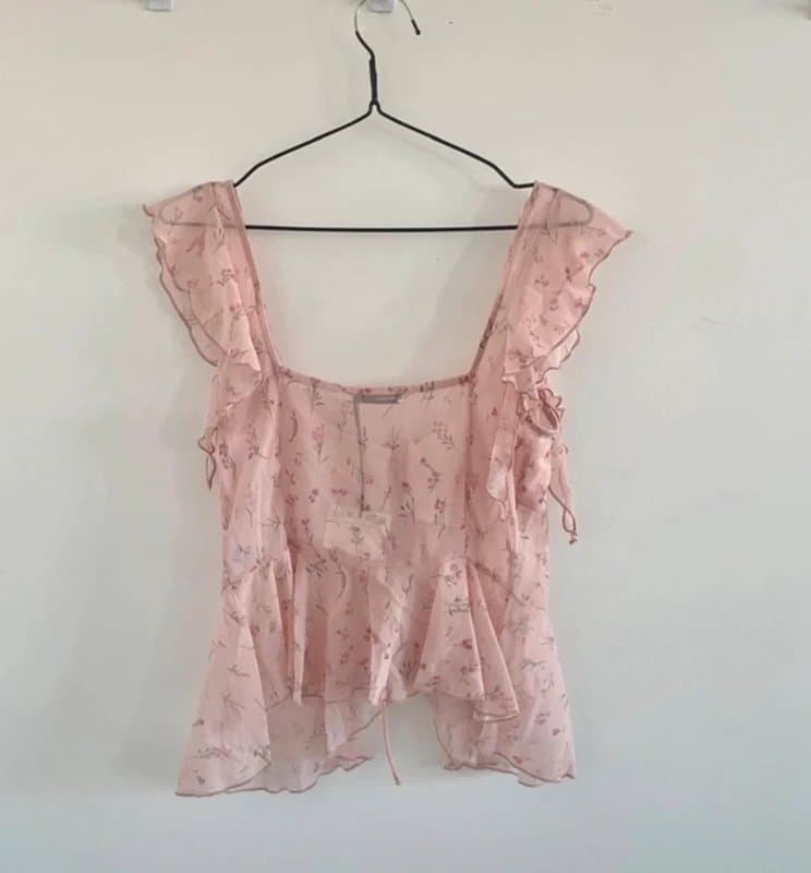 Bershka Bershka blush pink floral ruffle summer top
