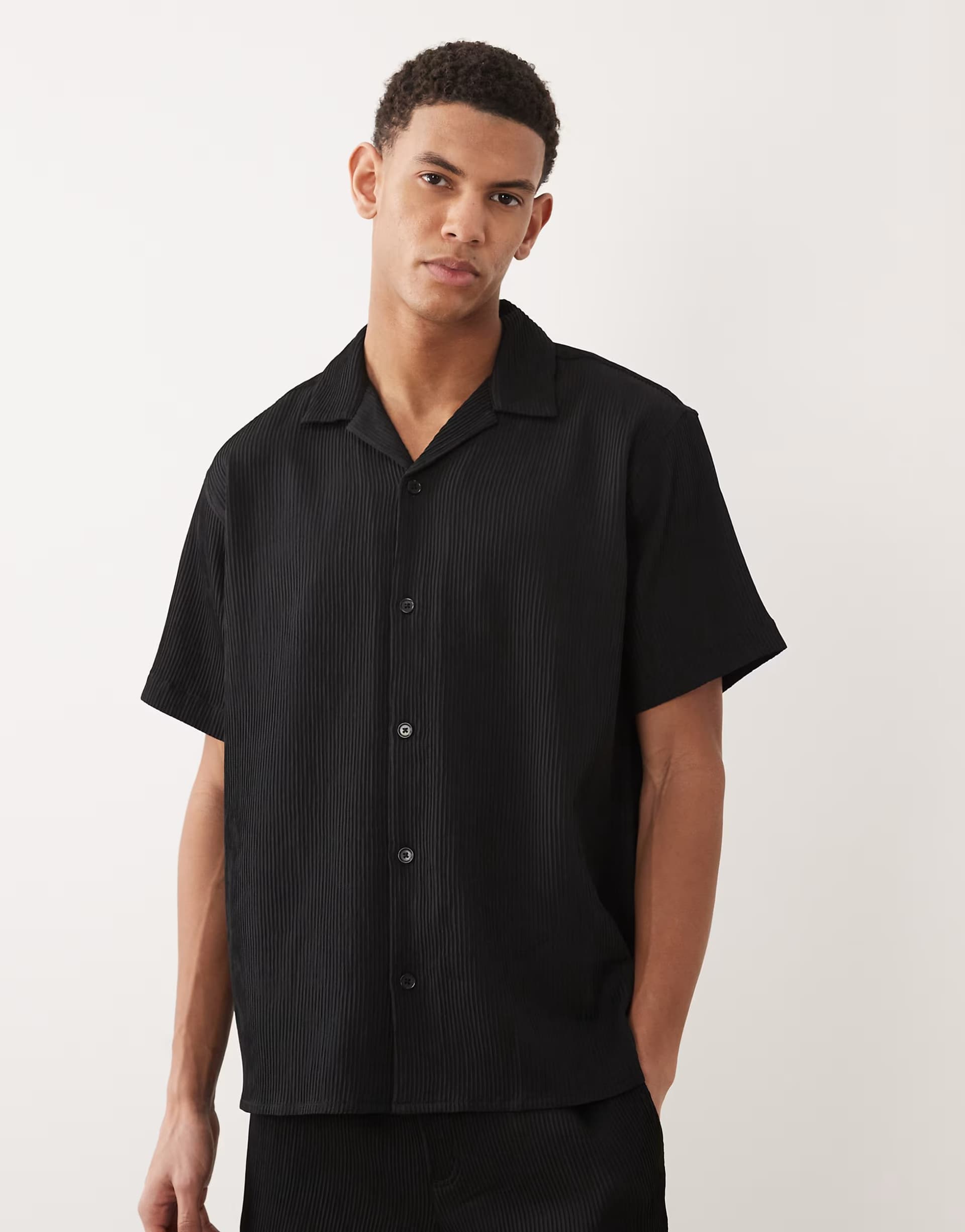 ASOS Jack & Jones plisse shirt in black