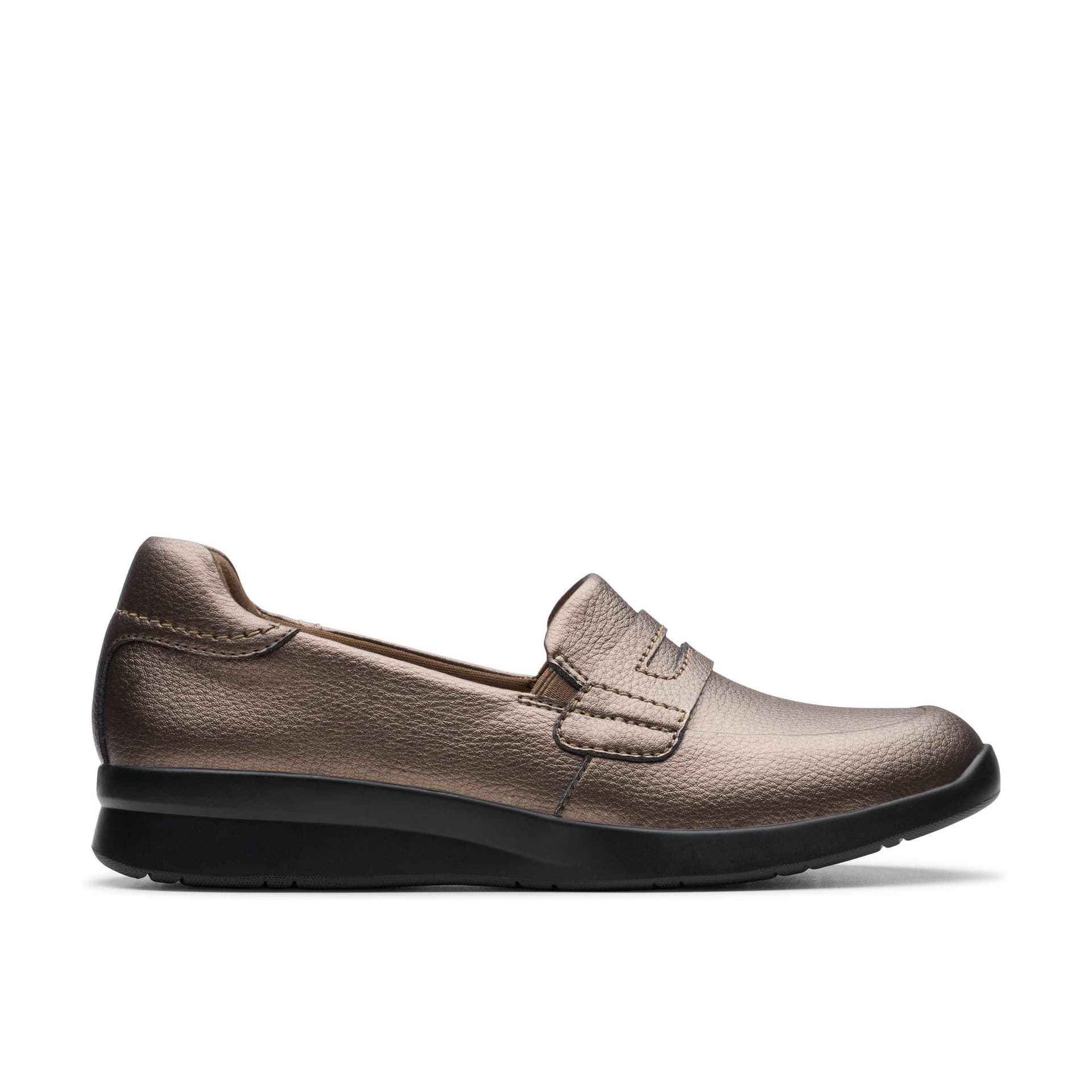 Clarks Clarks Women's Ellowyn Penny Bronze Metallic Loafers, Slip Ons in Metallics
