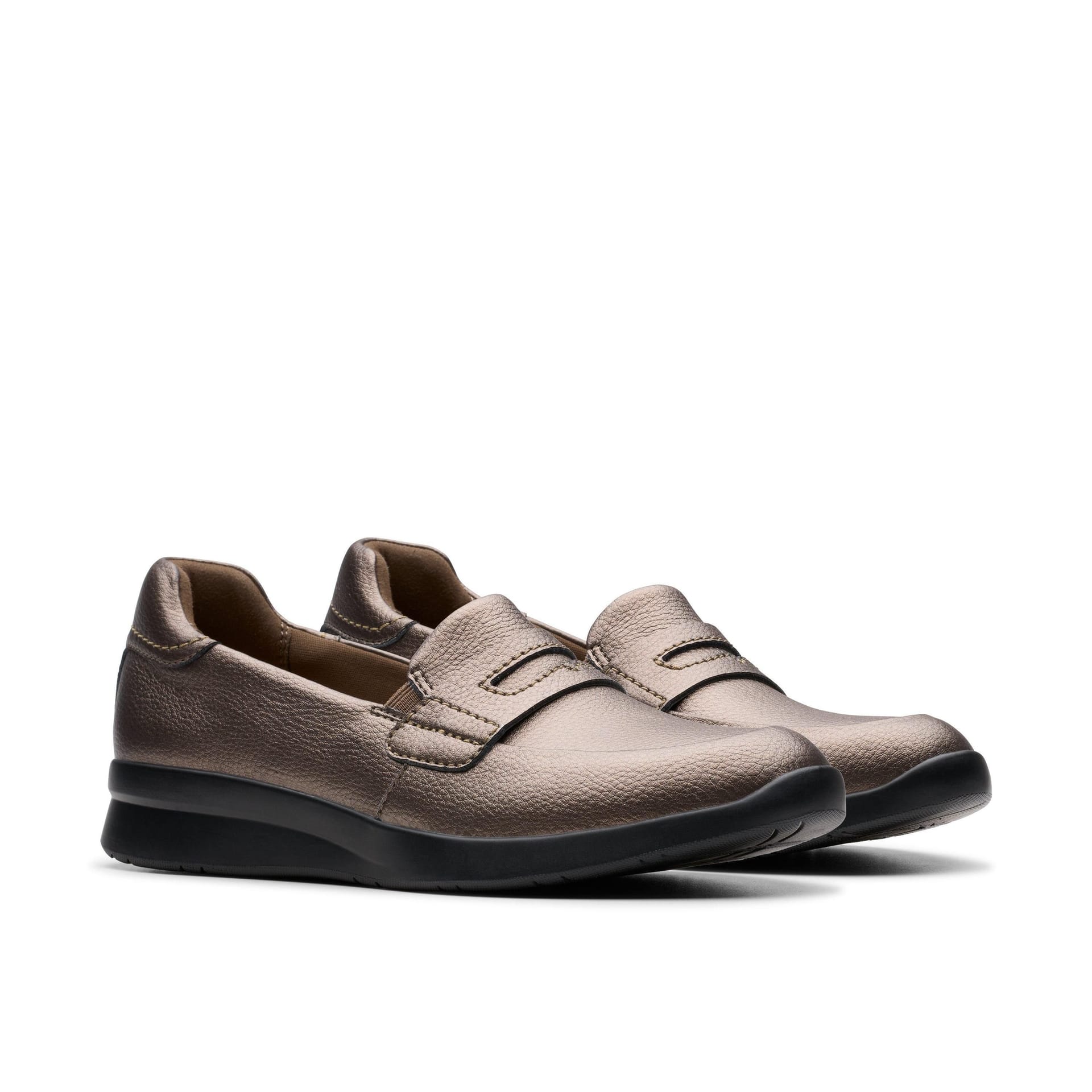 Clarks Clarks Women's Ellowyn Penny Bronze Metallic Loafers, Slip Ons in Metallics - 4