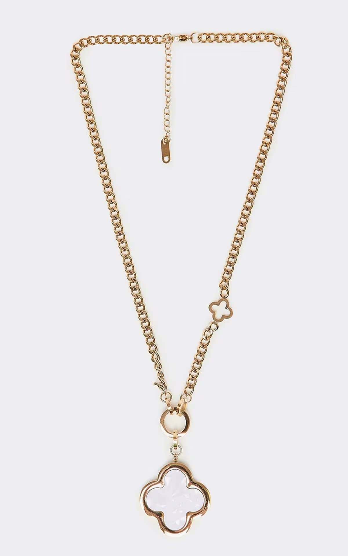 EGO Chunky Clover Detail Long Chain Necklace In Gold And White., Women's Size UK 0