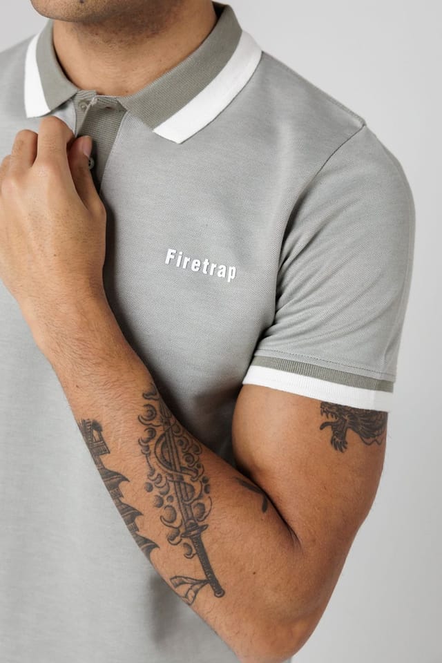 Firetrap Firetrap Men's Regular Fit Cotton Rich Jacquard Polo in Khaki - 3