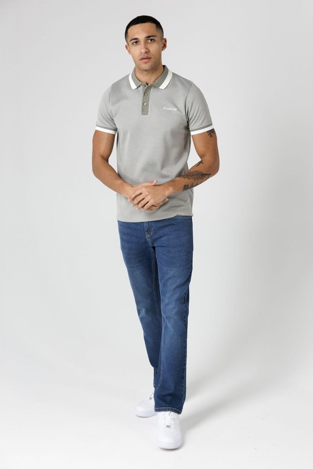 Firetrap Firetrap Men's Regular Fit Cotton Rich Jacquard Polo in Khaki - 4