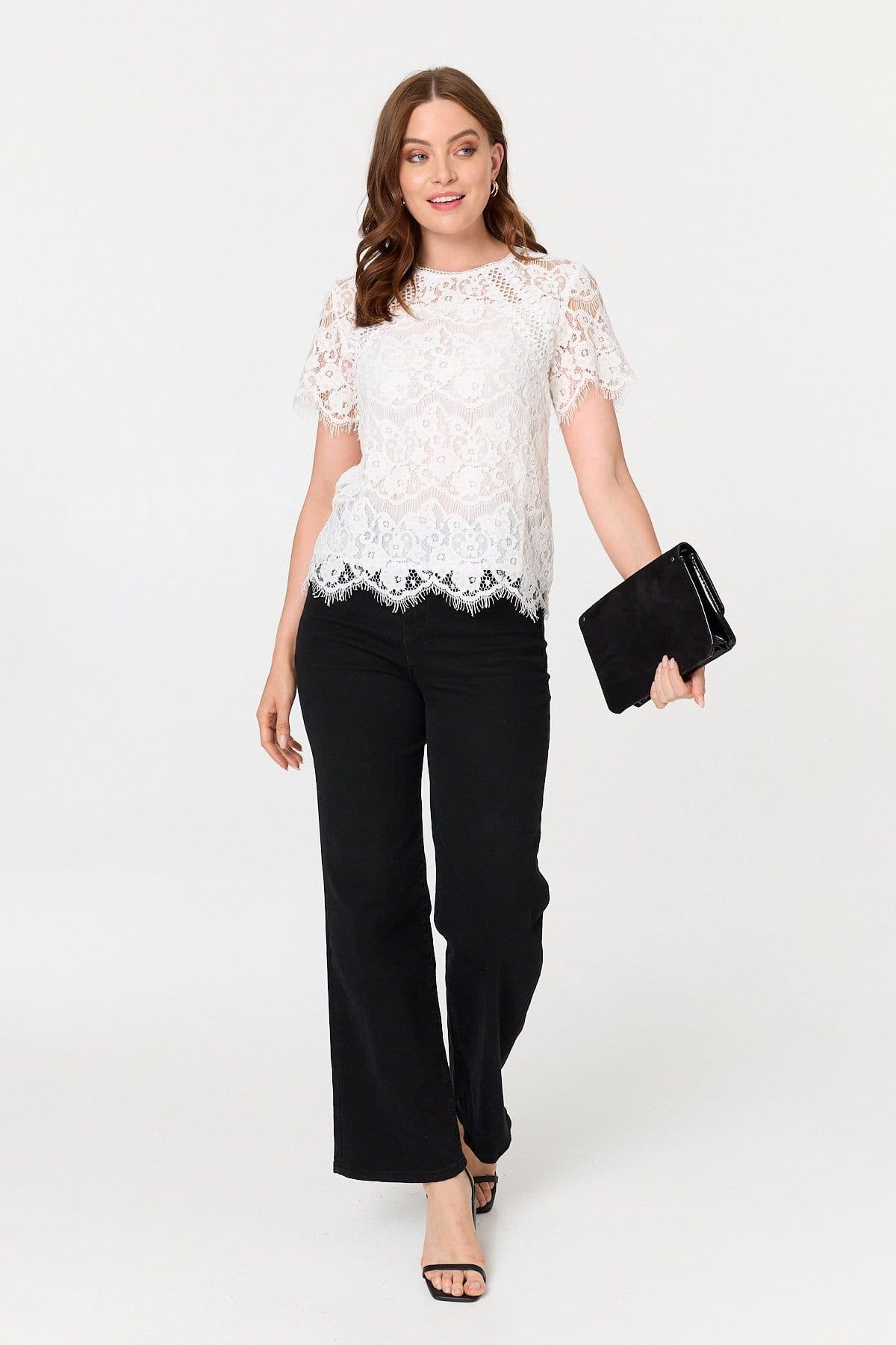 Izabel London Izabel London Women's Lace Overlay Short Sleeve Blouse in White - 4