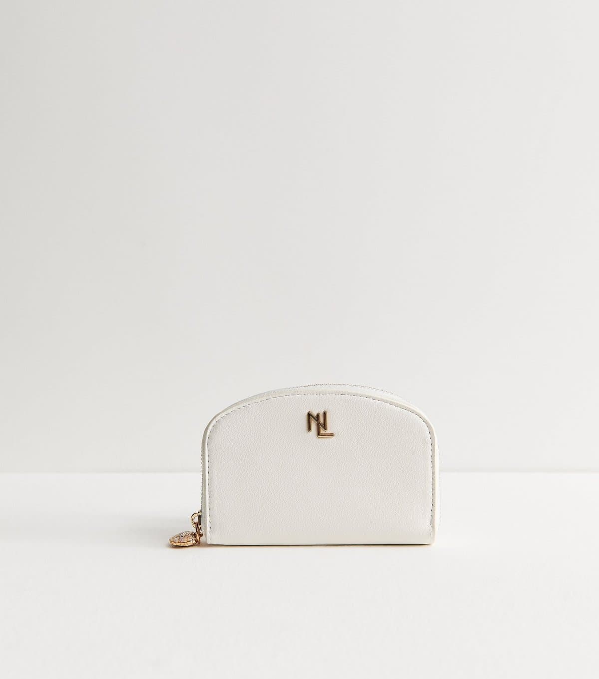New Look New Look White Faux Leather Shell Zip Logo Purse
