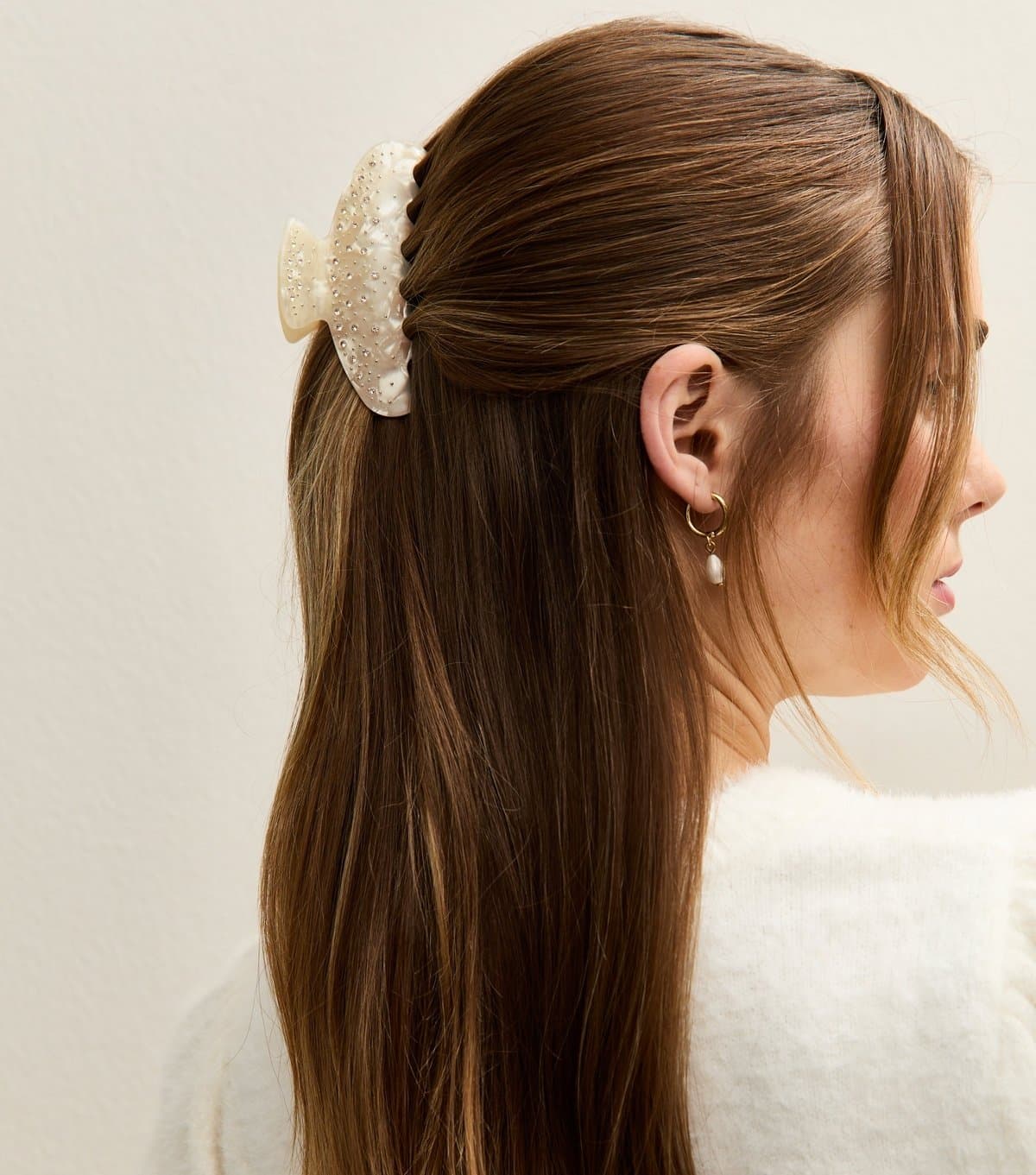 New Look Cream Diamante Embellished Curved Hair Clip New Look