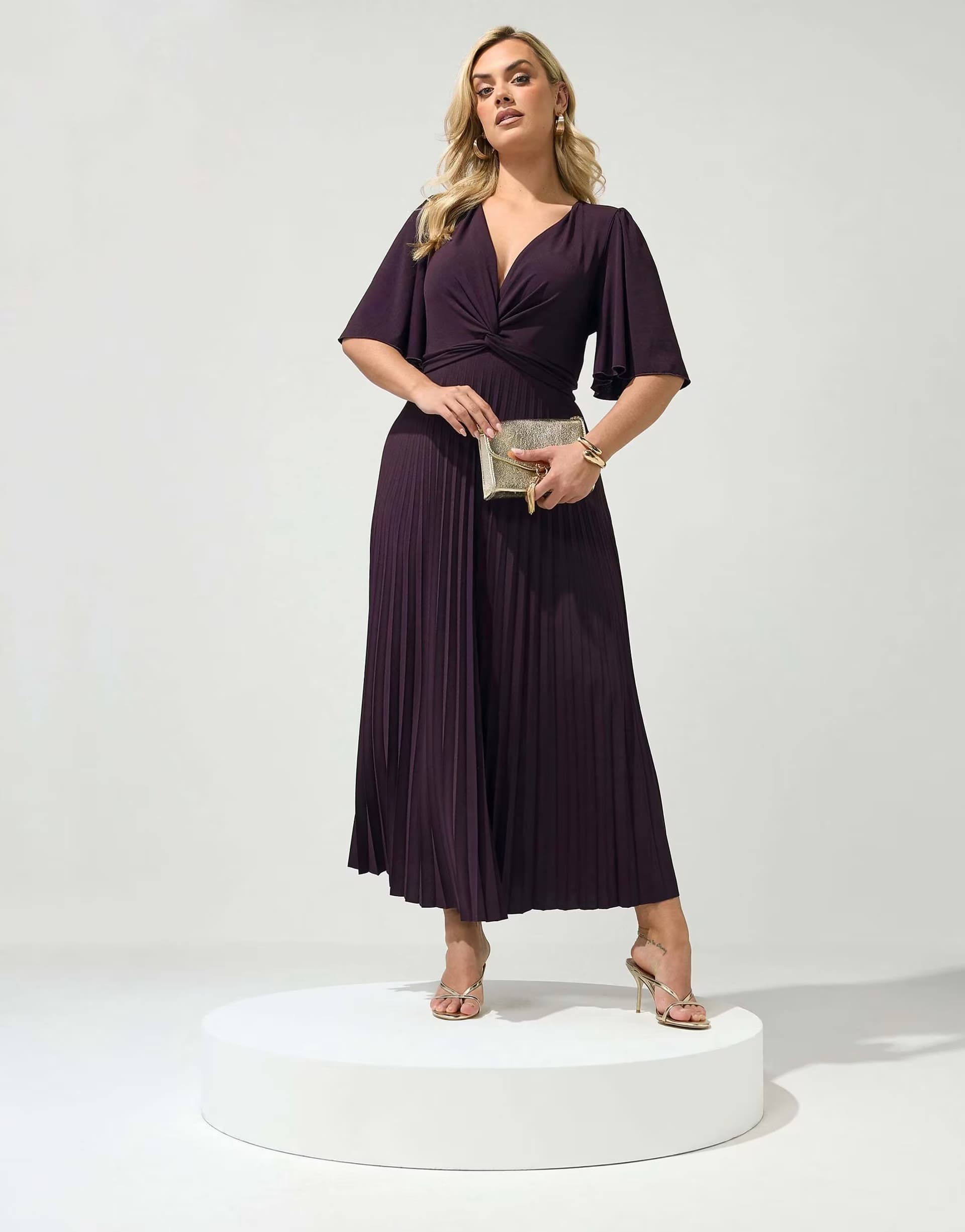 ASOS Yours Clothing Knot pleated maxi dress in brown