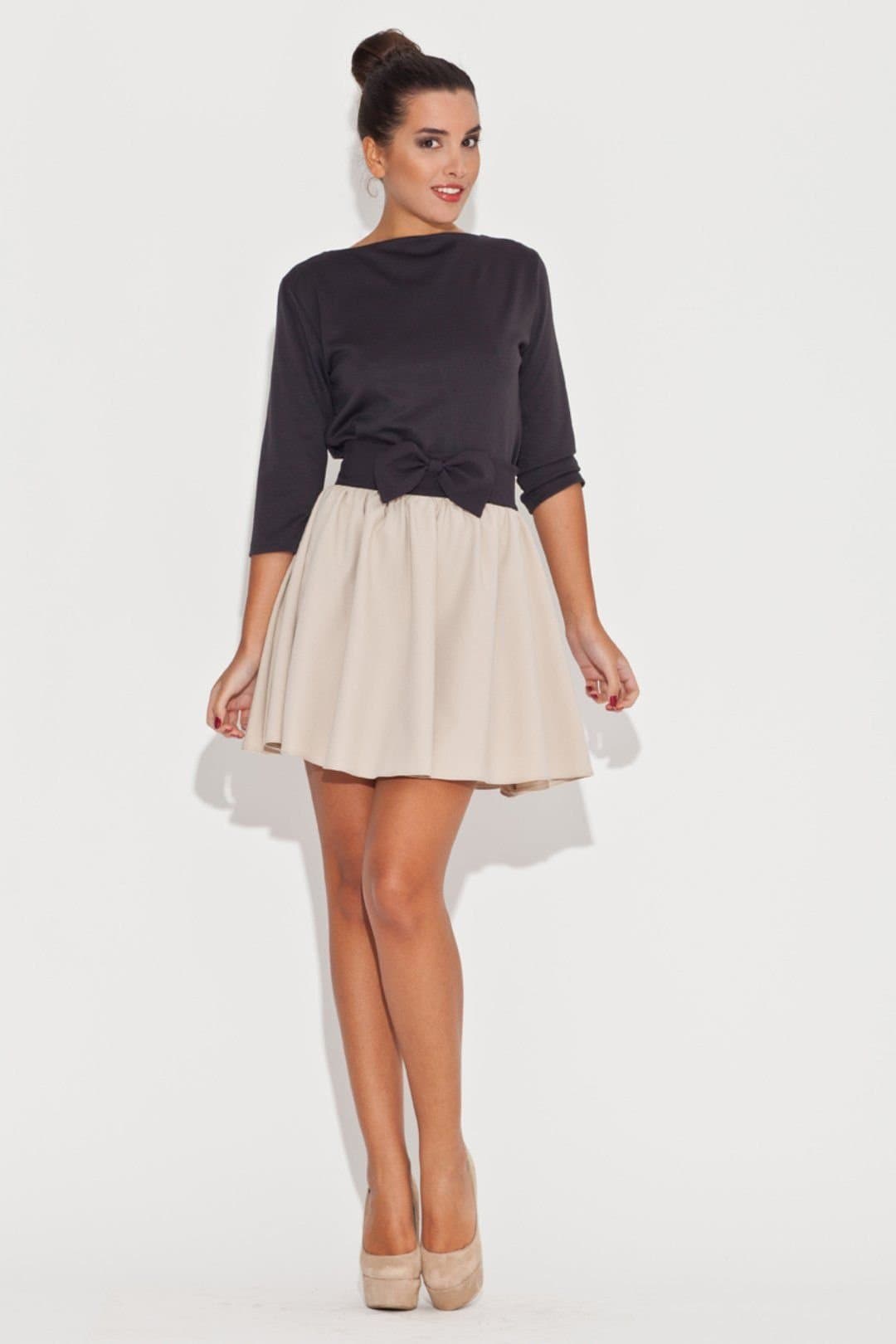 Love Lace Love Lace Women's Charming Bow Front Flared Mini Skirt Belt in Beige