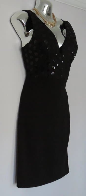 alit moda Italian Sequin Dress Black Cocktail Party Evening M