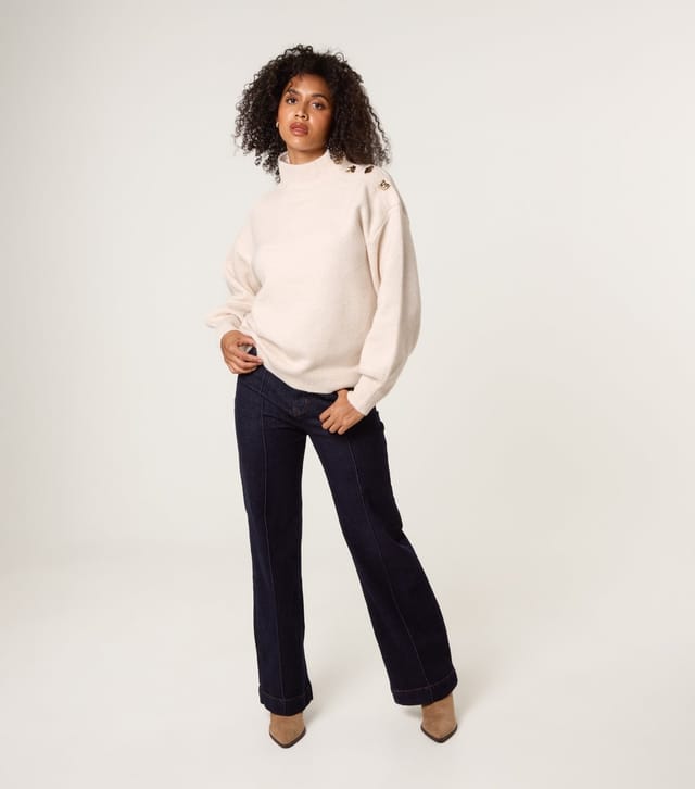 Blue Vanilla Women's Stone High Neck Button Detail Jumper Blue Vanilla New Look - 2