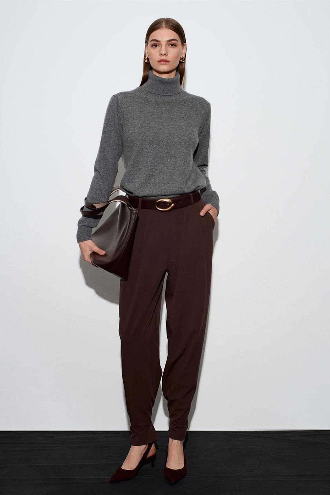 Dilvin Dilvin Women's Women's High-Waist Wide-Leg Crepe Trousers in Chocolate