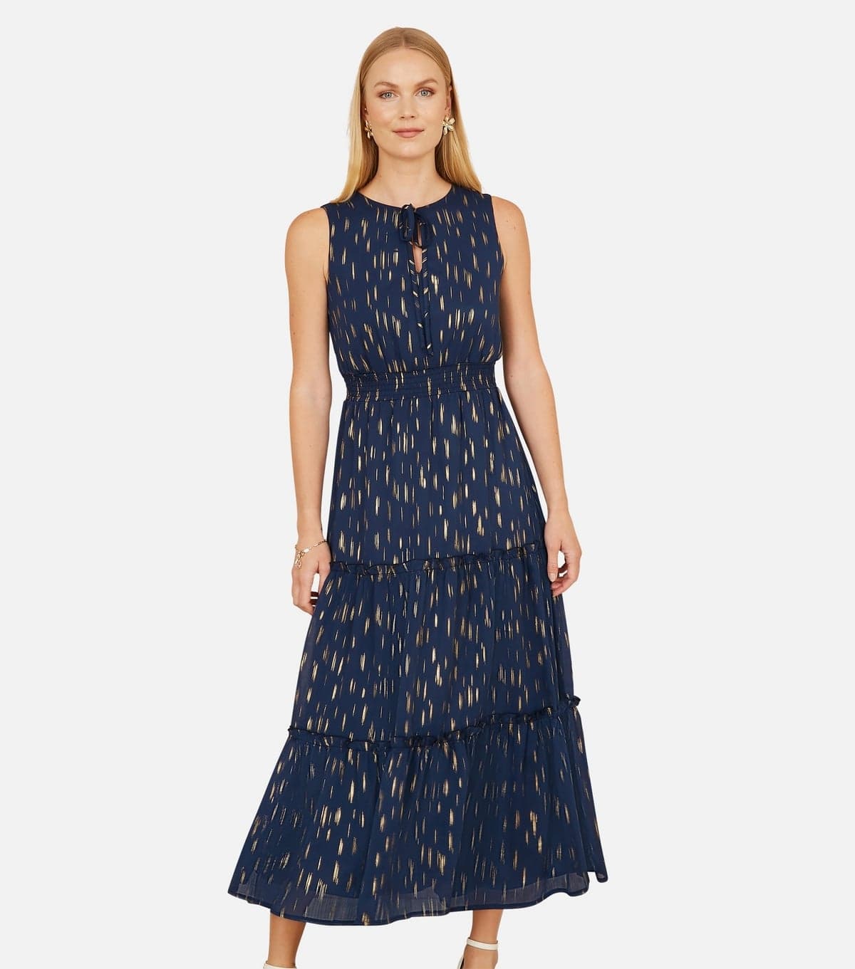 Yumi Women's Navy Foil Print Ruched Dress Yumi New Look