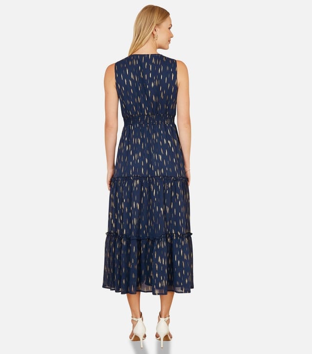 Yumi Women's Navy Foil Print Ruched Dress Yumi New Look - 3