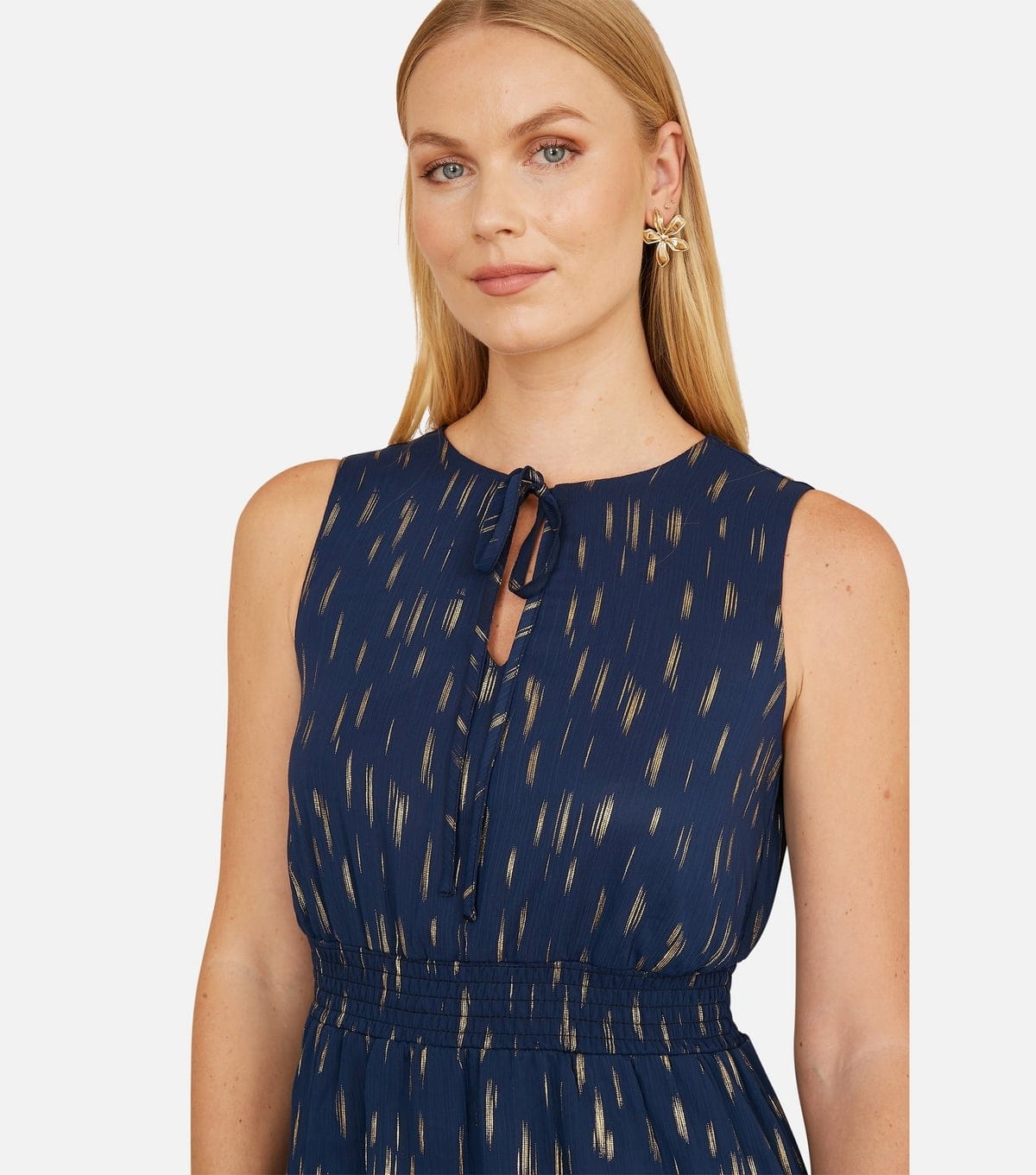 Yumi Women's Navy Foil Print Ruched Dress Yumi New Look - 4