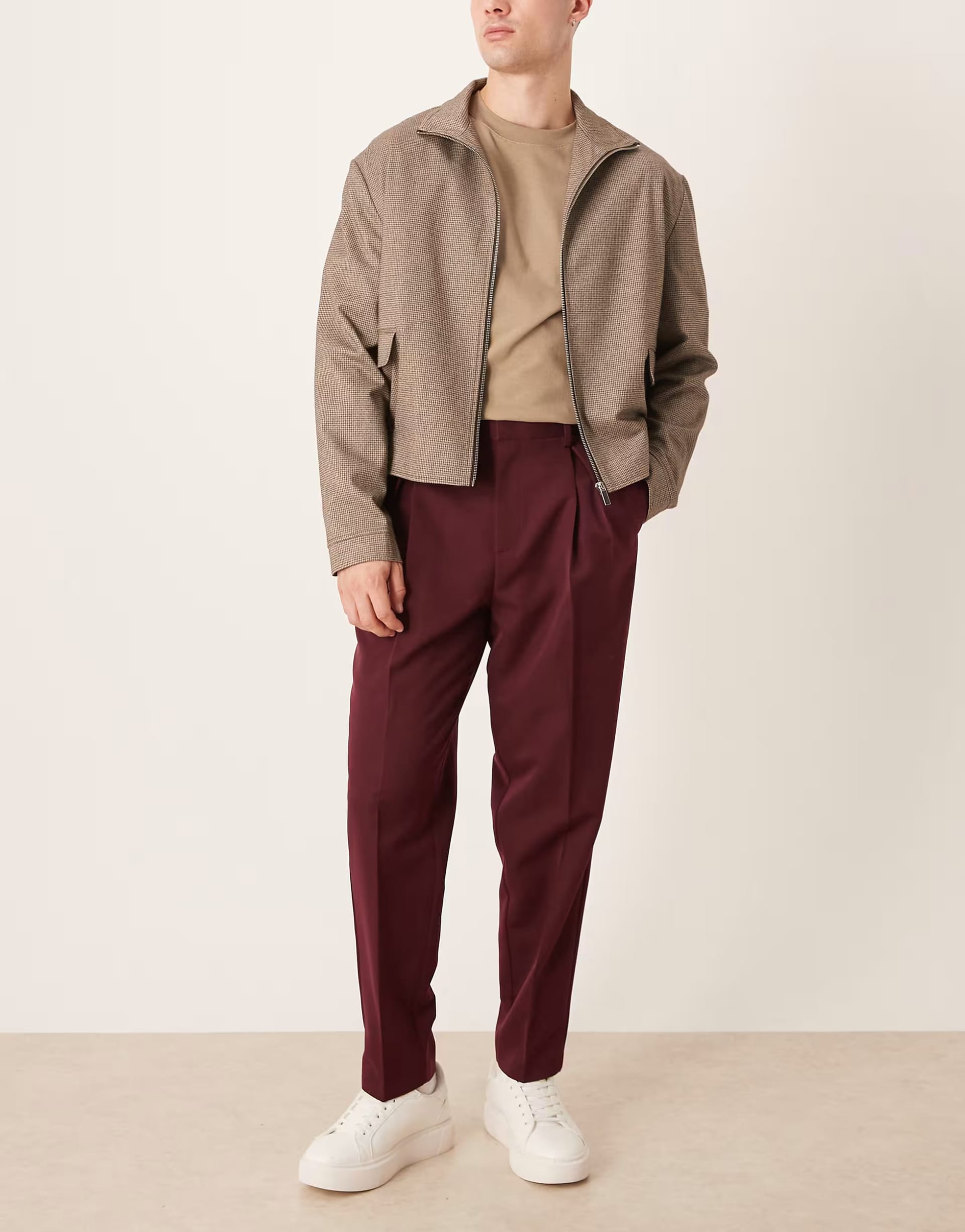 ASOS Burgundy Smart Relaxed Tapered Trousers