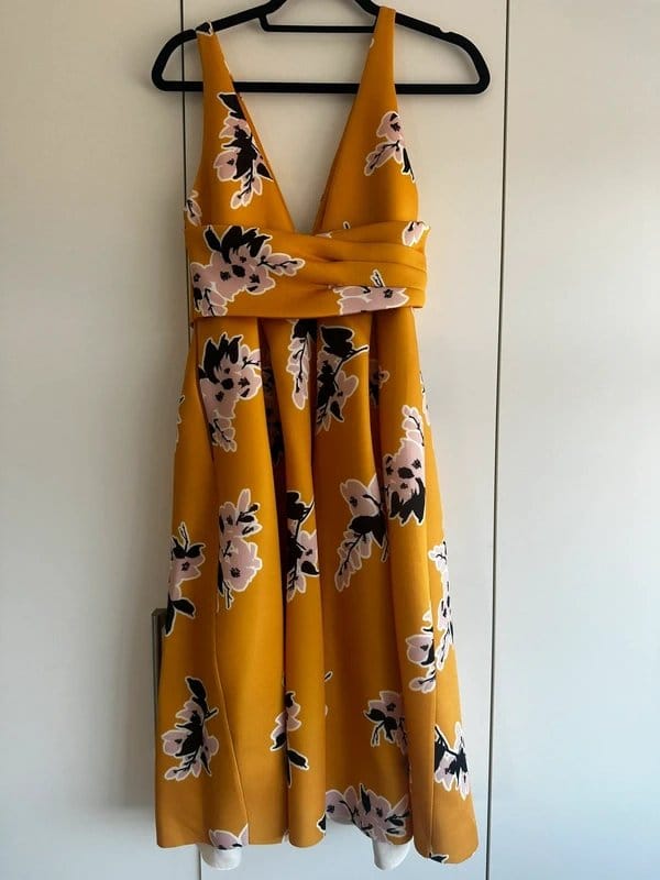 ASOS Mustard Floral Scuba Midi Dress