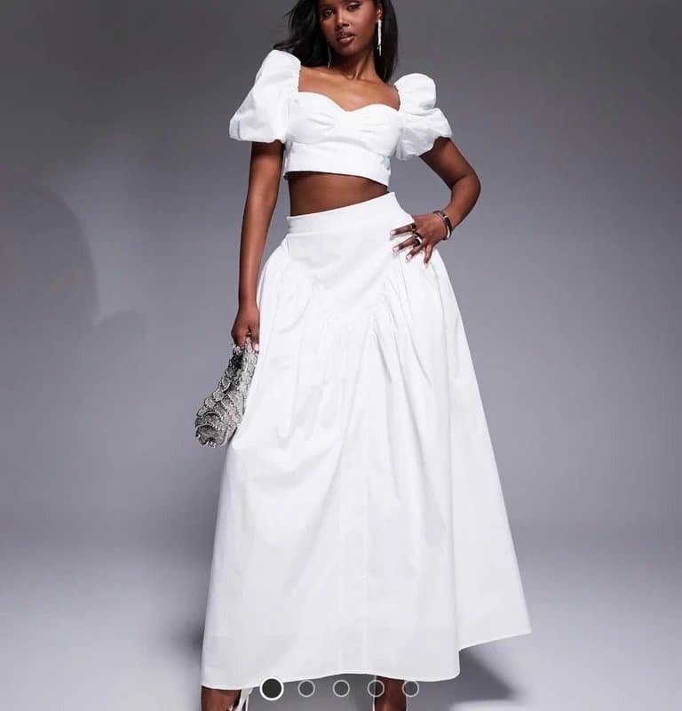ASOS ASOS luxe co-ord cotton sateen exaggerated maxi skirt with bow back in white