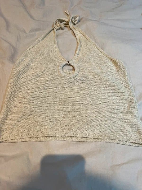 ASOS Design Cotton feel woven knit halter neck circle detail top
