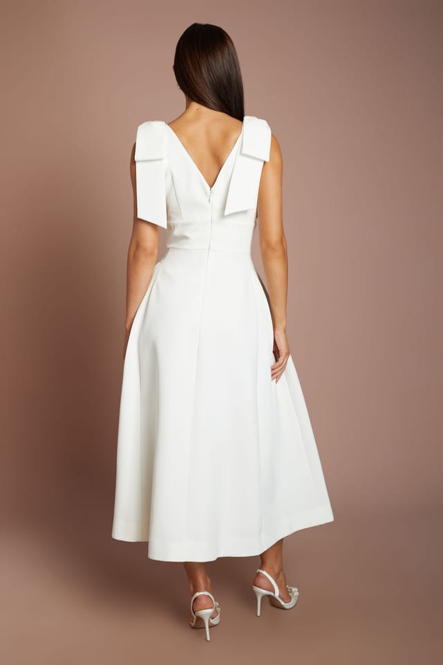 Coast Coast Women's Skater Bridal Midi Dress With Bow Straps in Ivory - 3
