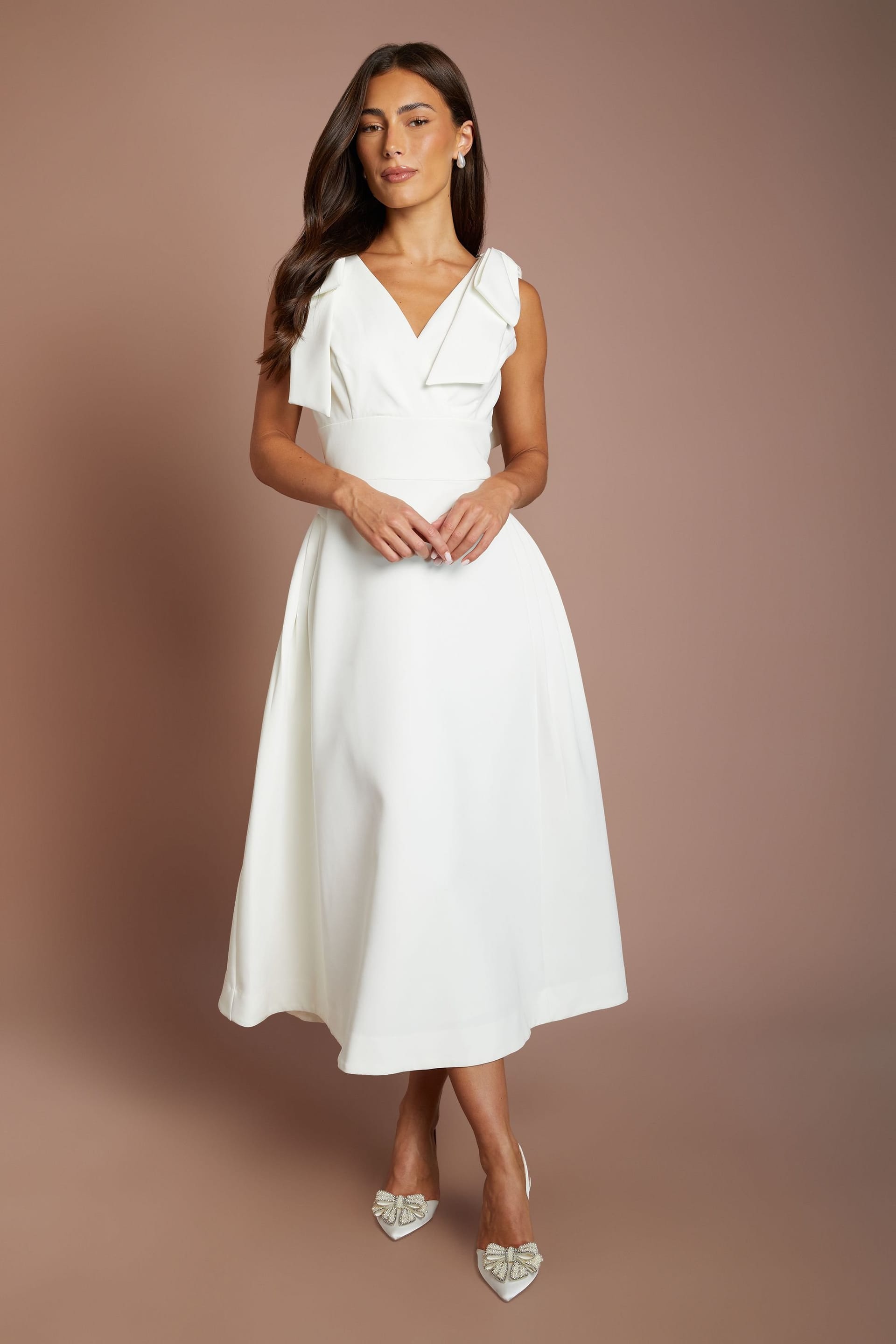 Coast Coast Women's Skater Bridal Midi Dress With Bow Straps in Ivory - 4