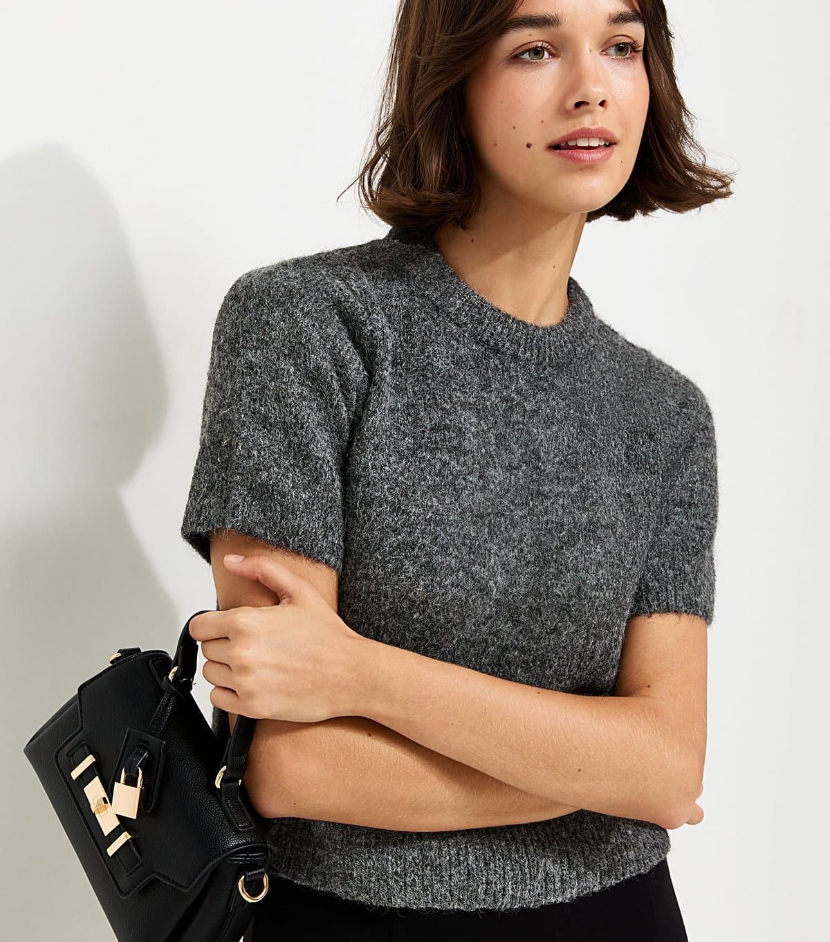 New Look Women's Dark Grey Brushed Knit T-Shirt New Look