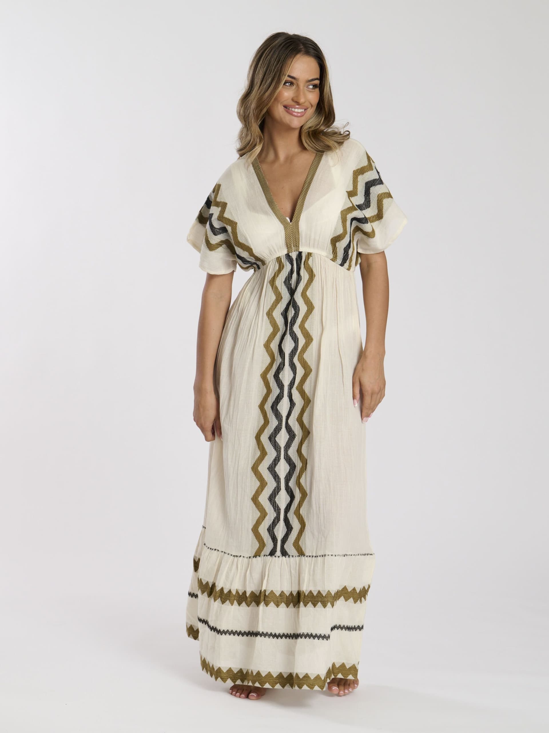 South Beach South Beach Women's V Neck Jacquard Maxi Dress in Cream