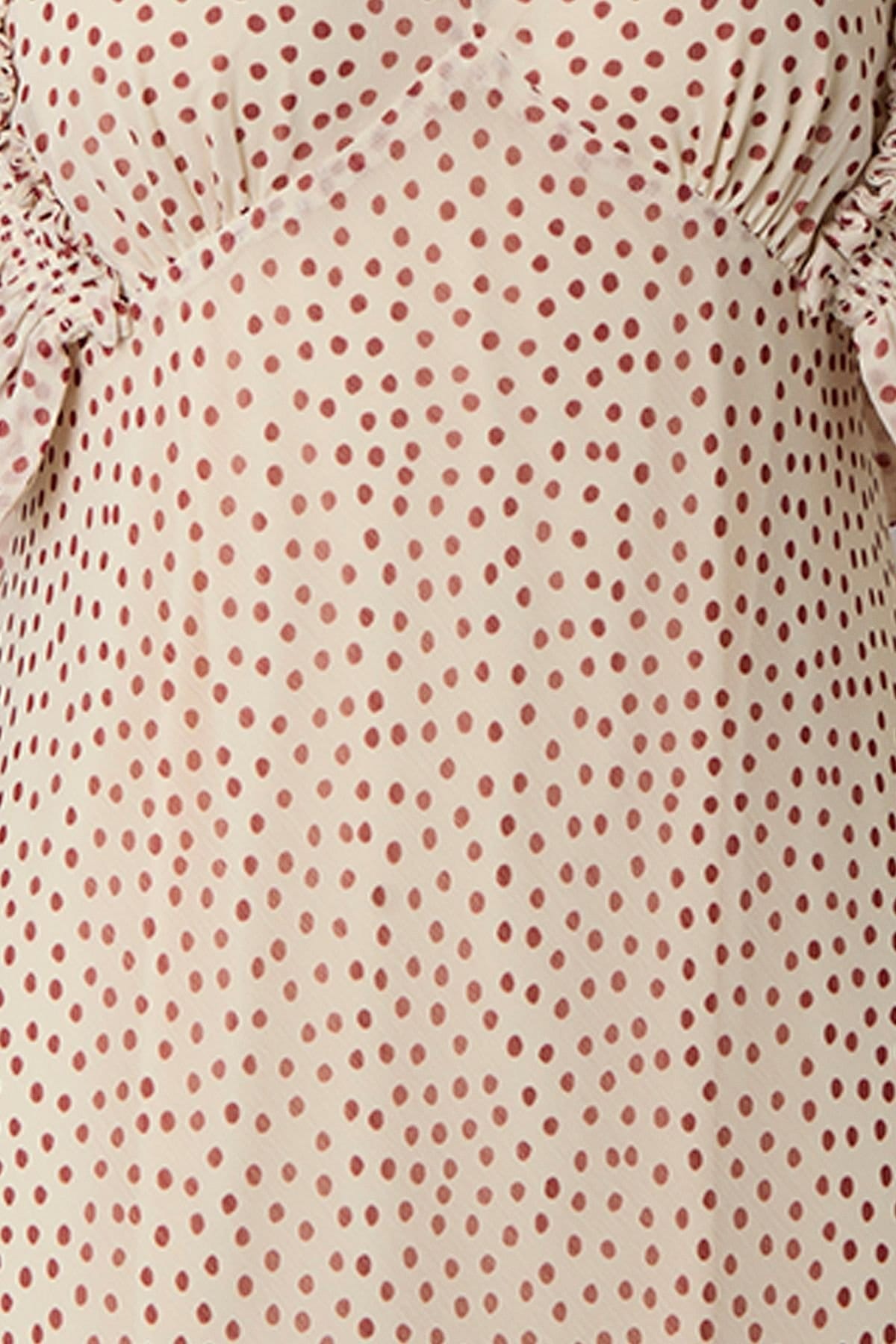 Warehouse Warehouse Women's Petite Polka Dot Print Ruffled Sleeve V Neck Maxi Dress in Ivory - 4