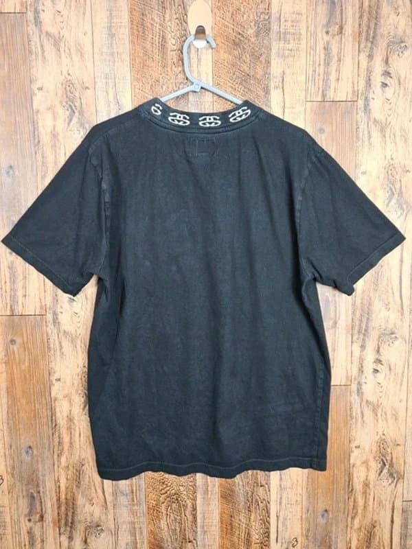 Stüssy Stüssy – Black Knit Collar Pocket Tee – Y2K Skate Style – Men’s M