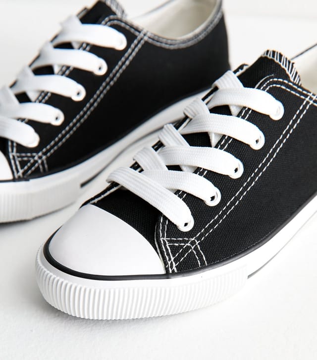 New Look Women's Black Canvas Lace Up Trainers Vegan New Look - 3