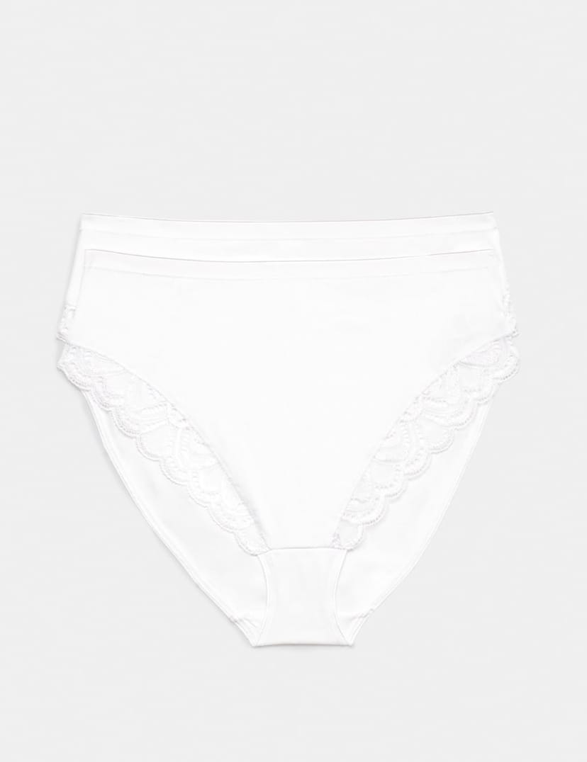 Marks & Spencer M&S 2 Pack Amelia Lace Cotton Rich Shaping Knickers White - 1